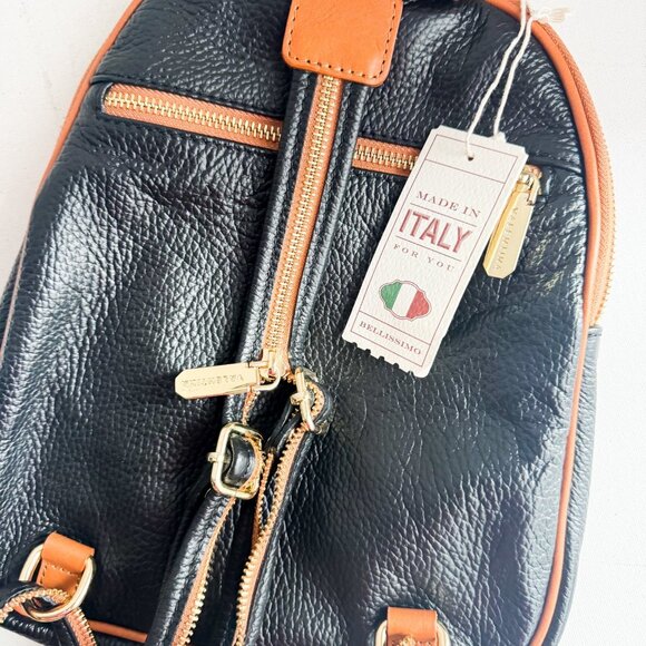 Valentina Brand NEW Classic Black Brown Oval Leather Backpack/Sling Bag - Picture 4 of 4